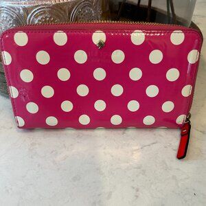 Kate Spade Large Zip Around Pink Polka Dot Wallet